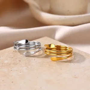 Multilayer open stainless steel ring, stylish daily minimalist finger jewelry for women.
