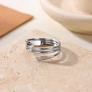 Stainless steel multi-layer open ring detail view, simple fashion daily finger jewelry design.