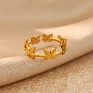 Gold stainless steel butterfly open ring minimalist fashion women jewelry detail view