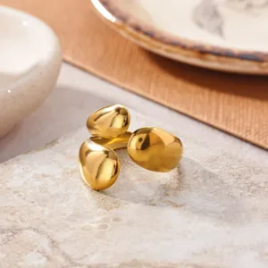 Minimalist 18k gold plated stainless steel irregular pebble open ring fashion jewelry.