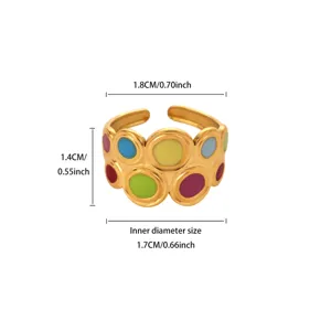 Colorful dopamine stainless steel 18k gold plated wide band statement ring jewelry