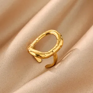 Trendy 18k gold plated stainless steel irregular textured open ring for women stylish daily wear.