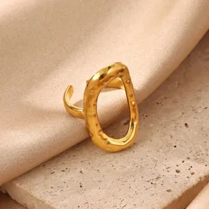 Exquisite 18K gold plated stainless steel irregular open ring with unique textured design.