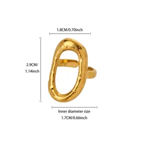 Exaggerated 18k gold plated stainless steel open ring with unique textured design for women.
