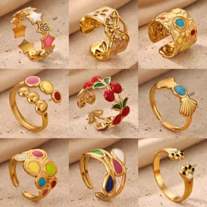 Stainless Steel 18K Gold Plated Enamel Open Ring Colorful Dopamine Geometric Finger Jewelry For Women Summer Fashion New