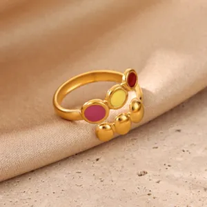 Trendy 18k gold plated stainless steel colorful enamel dopamine ring for women summer jewelry