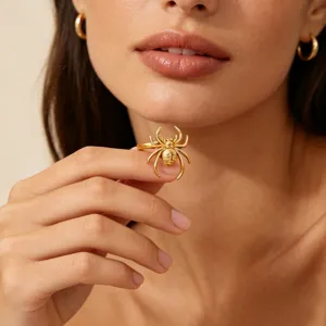 Gold plated stainless steel spider ring fashion statement jewelry for women daily wear