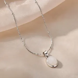 Minimalist titanium steel oval cat eye pendant necklace detail view for elegant women.