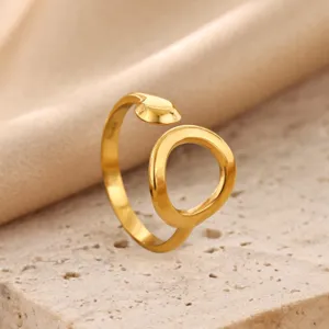 Close-up of minimalist hollow geometric open ring in 18k gold plated stainless steel detail shot