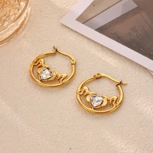 Stainless steel 18k gold plated heart mom zircon hoop earrings fashion jewelry for women