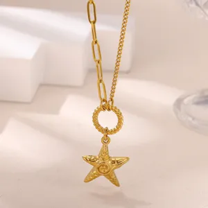 Gold plated mixed chain starfish pendant necklace detailed view fashion jewelry for women