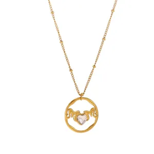 Stainless Steel 18K Gold Plated MOM Heart Zircon Pendant Necklace Mother's Day Gift