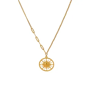 Gold sun pendant necklace, minimalist split chain clavicle chain for women fashion jewelry.