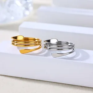 Stainless steel multi-layer open rings for women, simple and stylish daily fashion jewelry.