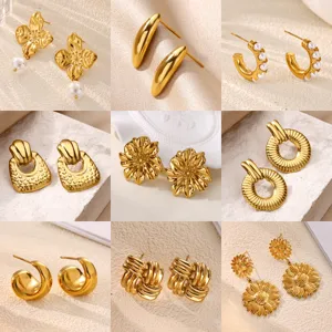 Orecchini a Bottone in Acciaio Inossidabile Minimalisti da Donna Placcati in Oro 18K Orecchini con Strass Geometrici con Perle Artificiali Gioielli