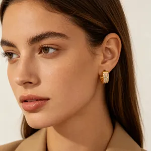 Exquisite crystal paved gold hoop earrings detail shot showcasing elegant daily jewelry design.