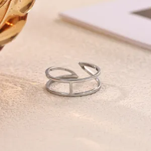 Stainless steel double band open ring for women daily fashion geometric jewelry style