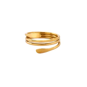 Minimalist gold stainless steel multi-layer open ring for women fashion daily jewelry