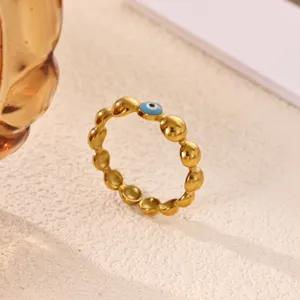 Minimalist 18k gold plated stainless steel evil eye bead ring geometric design for women