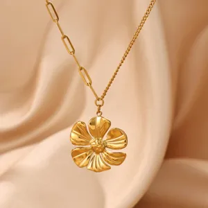 18k gold plated stainless steel flower pendant necklace geometric chain jewelry for women