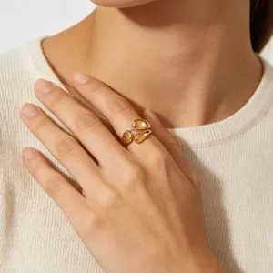 Stylish 18K gold plated stainless steel open ring, minimalist geometric design for daily wear.