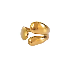 Minimalist gold plated stainless steel open ring for women, trendy modern geometric jewelry.