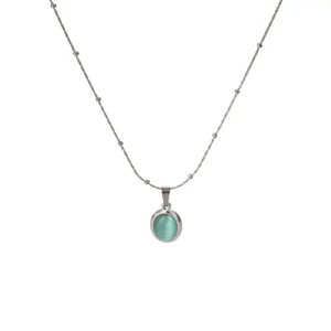 Minimalist stainless steel oval cat eye stone pendant necklace clavicle chain jewelry for women