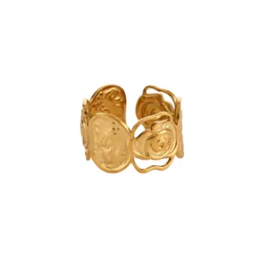 Adjustable 18k gold plated stainless steel camellia flower wide open ring chic style