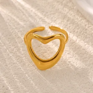 Minimalist gold plated stainless steel open ring with a chic hollow geometric heart design.