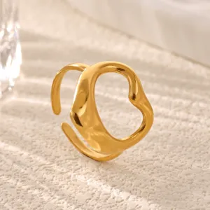Minimalist gold plated stainless steel open ring showcasing chic geometric hollow design.