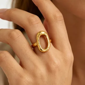 Minimalist Openwork Geometric Open Ring 18K Gold Plated Stainless Steel Jewelry.