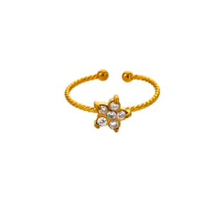 Gold Plated Stainless Steel Open Ring Featuring Sparkling Zirconia Flower For Women
