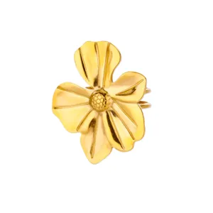 Gold flower detail ring featuring geometric open design, crafted from stainless steel jewelry.