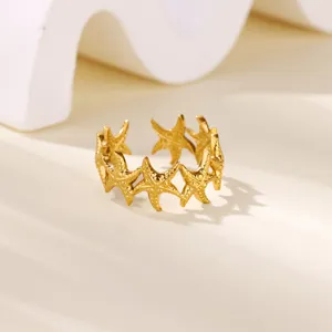 Gold starfish open ring stainless steel minimalist fashion jewelry accessory detail view
