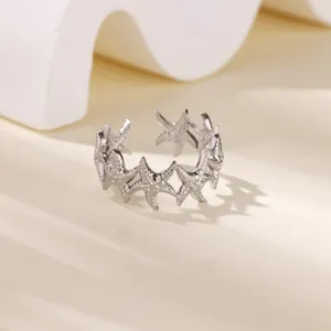 Stainless steel starfish open ring, fashionable geometric silver tone finger jewelry daily.