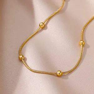Minimalist 18k gold plated titanium steel round snake chain bead anklet for women summer fashion