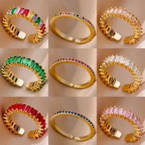 Fashion Zirconia Open Ring For Women Exquisite Geometric Baguette Cut Pavé Adjustable Finger Ring Light Luxury Jewelry Gift