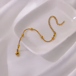 Minimalist 18k gold plated stainless steel snake chain bead anklet for women summer fashion.