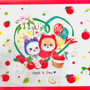 Cute A4 wrapping paper with apple dog design, perfect for journal decoration and crafts.