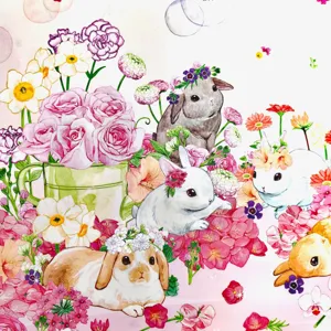 Detailed view of watercolor bunny and flower decorative paper, perfect for journaling and crafts.