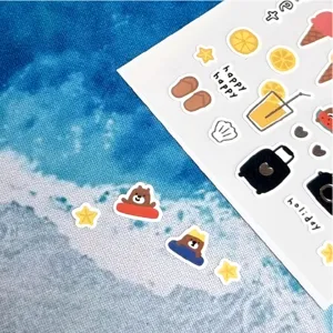 Lindo hoja de pegatinas de oso de playa de verano para diario álbum y decoración de agenda.