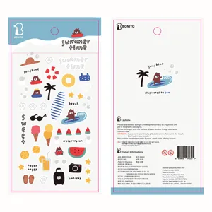 Bonito juego de pegatinas decorativas de nailon estilo verano con oso y diseños de playa.