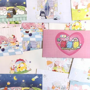 Joli set d'enveloppes et blocs-notes coréens, décoration en papier mignonne de chien et lapin.