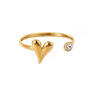 Gold-tone open heart stainless steel crystal cuff bracelet for women elegant main view