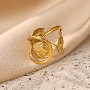 Gold stainless steel shell open ring for women stylish daily wear fashion finger jewelry