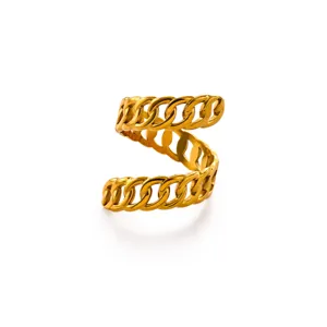 Stainless steel 18K gold plated curb chain ring open design fashion daily jewelry for women