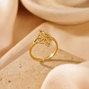 Stainless steel 18k gold plated open ring for women minimalist geometric knot jewelry