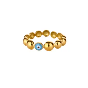 Gold 18k plated stainless steel evil eye bead open ring for women fashion jewelry daily wear