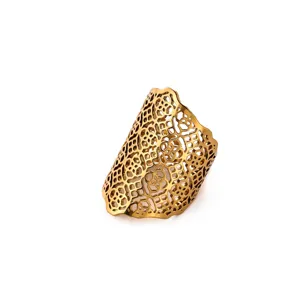 Gold plated stainless steel wide mesh open ring, minimalist fashion daily jewelry for women.