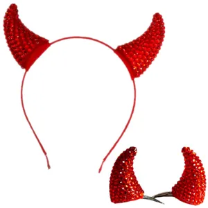 Ensemble serre-tête et pinces à cheveux cornes de diable en strass rouges pour Halloween fête.